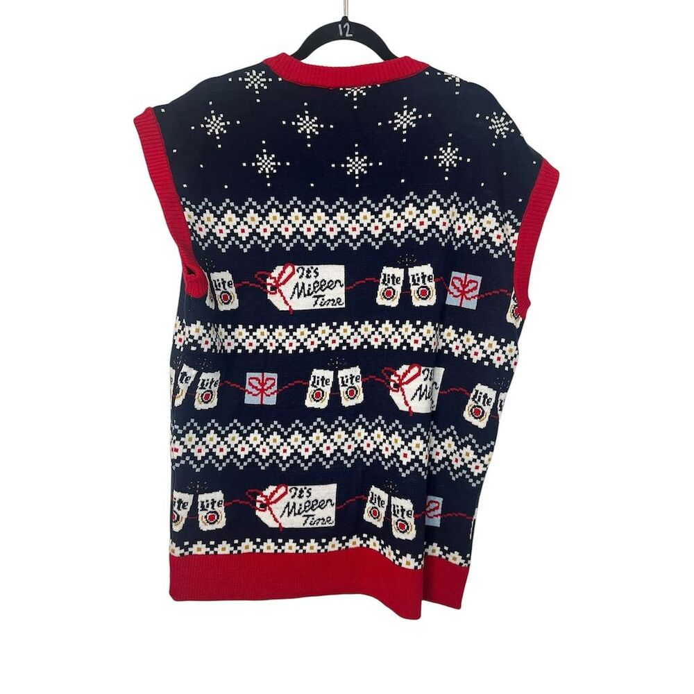 UGLY‎ XMAS SWEATER VEST Miller Lite Ugly Christmas Sweater Vest Mens Size Large - Picture 2 of 4